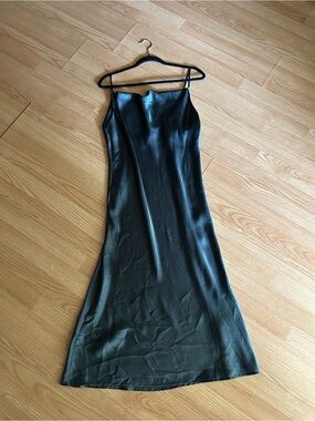Forever 21 Dark Blue Green Cowl Neck Satin Slip Midi Dress XL